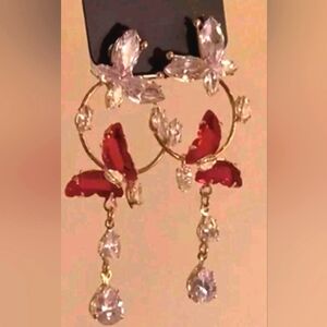 🌟New Elegant Red and Silver Butterfly Dangle  Earrings🌟